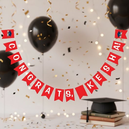 Congrats Red Graduation Bunting Bann Wimpelkette