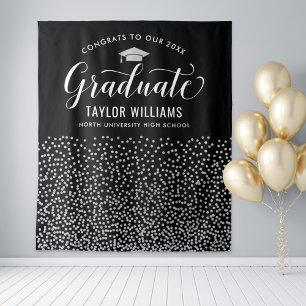 Congrats to Our Graduate Silver Confetti Party Wandteppich