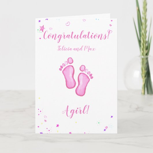 Congratulations a baby girl customizable names karte (Vorderseite)