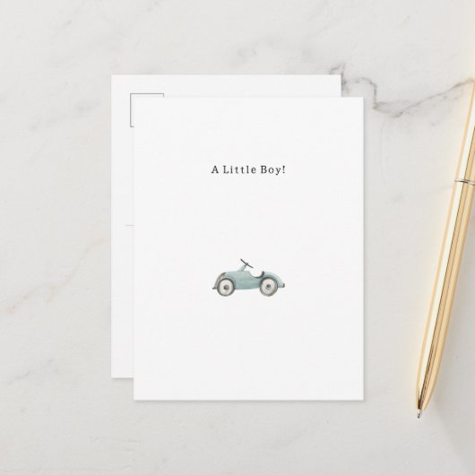 Congratulations Blue Car New Baby Birth Card Postkarte (Vorderseite/Rückseite Beispiel)
