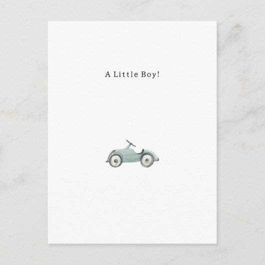 Congratulations Blue Car New Baby Birth Card Postkarte (Vorderseite)