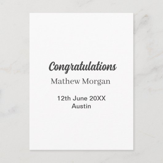 Congratulations congrats graduation name year clas postkarte (Vorderseite)