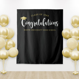 Congratulations Gold Black Graduation Party Wandteppich
