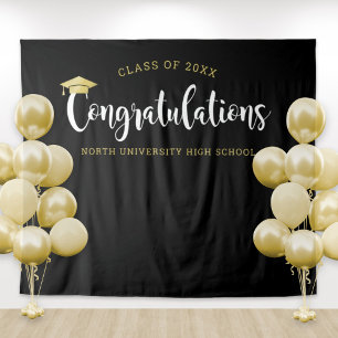 Congratulations Gold Black Graduation Party Wandteppich