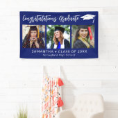 Congratulations Grad Cap Blue 3 Photo Graduation Banner (Insitu)
