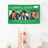 Congratulations Grad Cap Green 3 Photo Graduation Banner (Insitu)