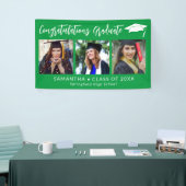 Congratulations Grad Cap Green 3 Photo Graduation Banner (Messeveranstaltung)