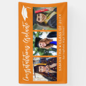 Congratulations Grad Cap Orange 3 Photo Graduation Banner (Vertikal)