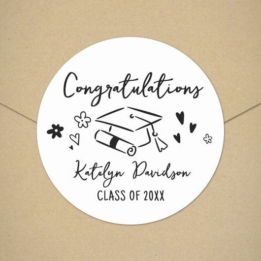 Congratulations Grad Doodle Runder Aufkleber
