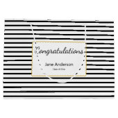 Congratulations Grad's Name Black & White Stripes Große Geschenktüte (Rückseite)