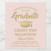 Congratulations Graduate Elegant Blush Pink & Gold Weinetikett (Einzelnes Label)