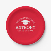 Congratulations Graduate Graduation Cap red white Pappteller (Vorderseite)