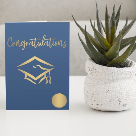 Congratulations Graduation Cap Gold Seal Metallic Karte