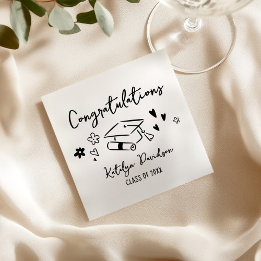 Congratulations Hand Drawn Doodle Graduation Party Serviette