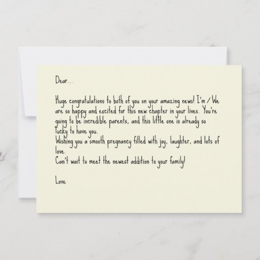 Congratulations On Pregnancy, w. Sample Text, Card (Rückseite)