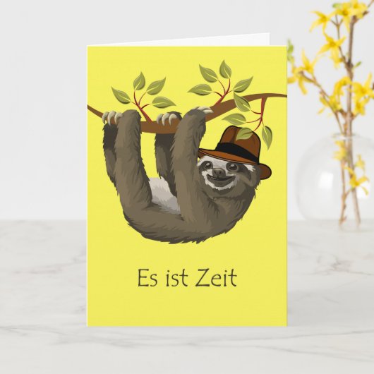 Congratulations on Retirement in German, Sloth Karte (Gelbe Blume)