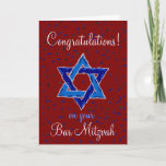 Congratulations on your Bar Mitzvah Karte<br><div class="desc">Congratulations on your Bar Mitzvah Mazel Tov red and blue Star of David greeting card by DatesduJour.</div>