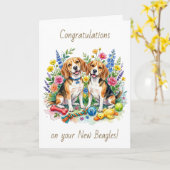 Congratulations on your New Beagles | Two Dogs Karte (Gelbe Blume)
