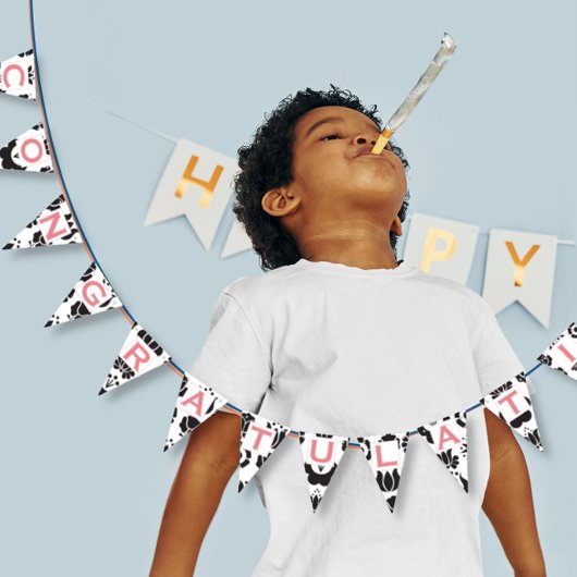 Congratulations Pink Black & White Baby Girl Wimpelkette