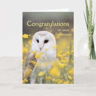 Congratulations Retirement Barn Owl Bird Flowers Dankeskarte
