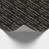 Congratulations Script Grad Name Black White Gold Geschenkpapier (Ecke)