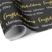 Congratulations Script Grad Name Black White Gold Geschenkpapier (Rolleneckpunkt)