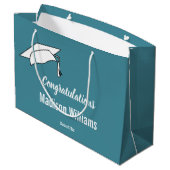 Congratulations Script Retro Blue White Grad Name Große Geschenktüte (Rückseite Schrägansicht)
