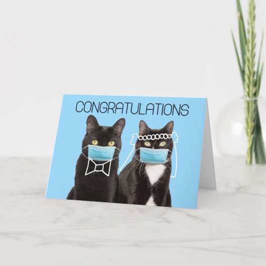 Congratulations Wedding Cats in Covid-19 Face Mask Karte (Vorderseite)