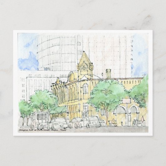 Congress Ave. in Forth Street, Austin, Texas Postkarte (Vorderseite)