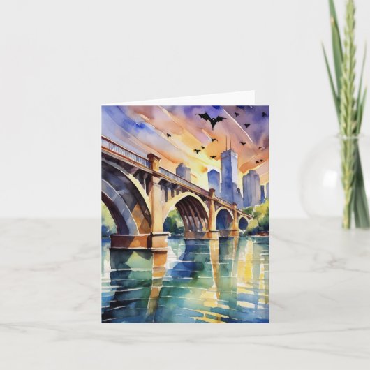 Congress Avenue Bridge Austin Texas Watercolor Karte (Vorderseite)