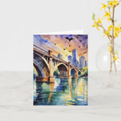 Congress Avenue Bridge Austin Texas Watercolor Karte (Gelbe Blume)