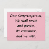 Congressperson Resist Persist Denken Sie an Abstim Postkarte (Vorne/Hinten)
