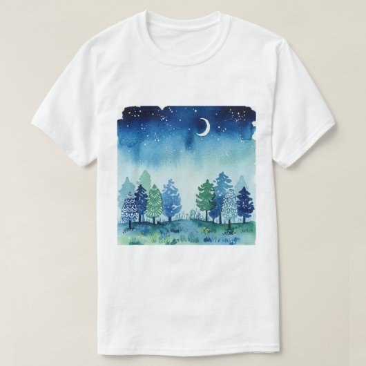 Coniferous forest under a starry sky T-Shirt (Design vorne)