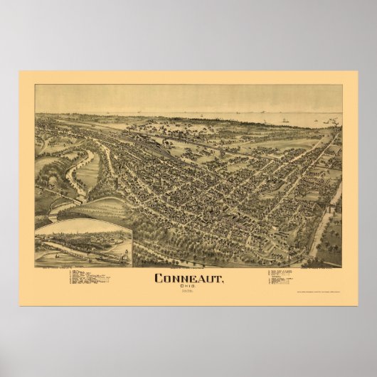 Conneaut, OH Panoramablick Karte - 1896 Poster (Vorne)