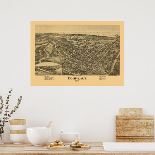 Conneaut, OH Panoramablick Karte - 1896 Poster (Küche)
