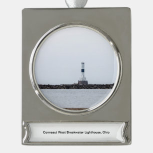 Conneaut West Breakwater Lighthouse Banner-Ornament Silber