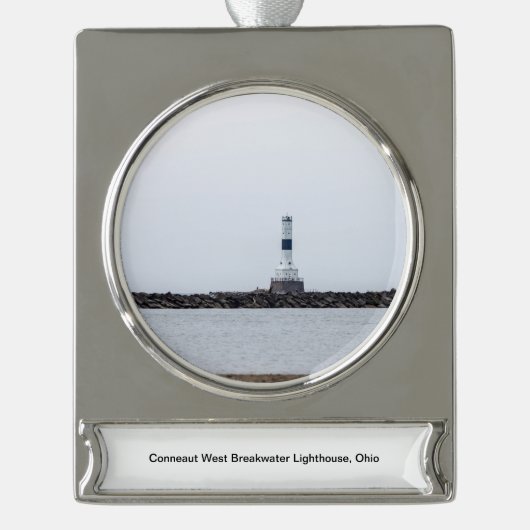 Conneaut West Breakwater Lighthouse Banner-Ornament Silber (Vorderseite)