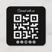 Connect with us Social Media QR Code Black Square Quadratische Visitenkarte (Rückseite)