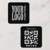 Connect with us Social Media QR Code Black Square Quadratische Visitenkarte (Vorne/Hinten)