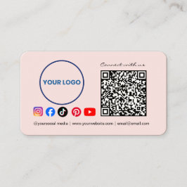 Connect with us Social Media QR Code Pink Business Visitenkarte
