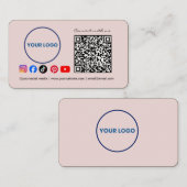 Connect with us Social Media QR Code Pink Business Visitenkarte (Vorne/Hinten)