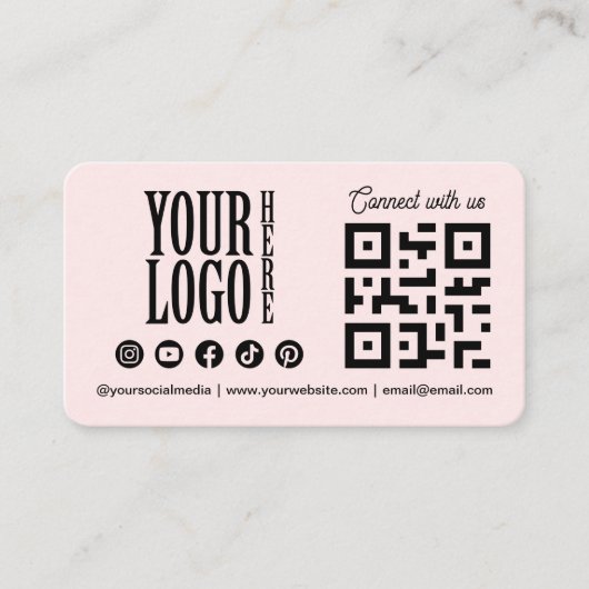 Connect with us Social Media QR Code Pink Business Visitenkarte (Vorderseite)