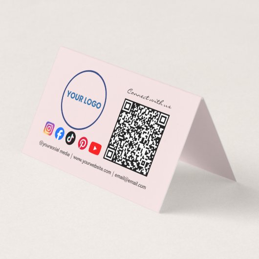 Connect with us Social Media QR Code Pink Business Visitenkarten (Vorderseite)