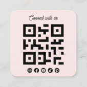Connect with us Social Media QR Code Pink Square Quadratische Visitenkarte (Rückseite)