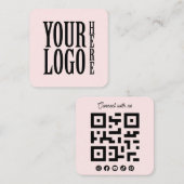 Connect with us Social Media QR Code Pink Square Quadratische Visitenkarte (Vorne/Hinten)