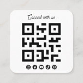 Connect with us Social Media QR Code White Square Quadratische Visitenkarte (Rückseite)