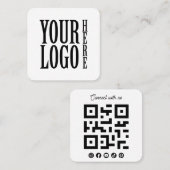 Connect with us Social Media QR Code White Square Quadratische Visitenkarte (Vorne/Hinten)