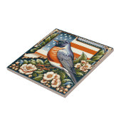 Connecticut American Robin und Staat Blume Blue Fliese (Seite)