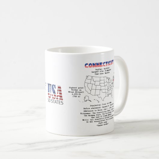 Connecticut American Staat auf einer Karte und Ein Kaffeetasse (VorderseiteRechts)