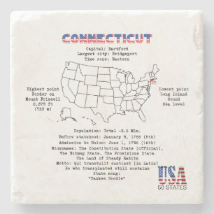 Connecticut American Staat auf einer Karte und Ein Steinuntersetzer